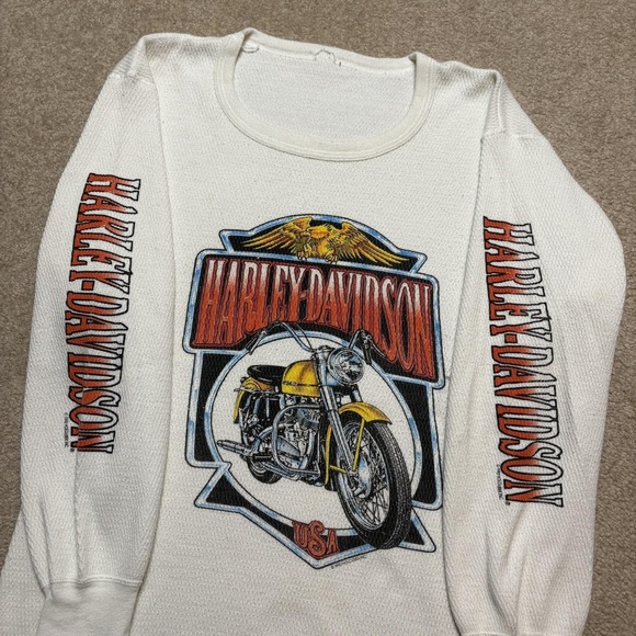 Vtg Harley-Davidson Thermal Shirt Mens Small White Motorcycle Long Sleeve 90s US - Picture 5 of 10